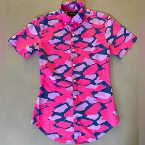BONOBOS Riviera Short-Sleeve Shirt Size XS Pink Geometric Print Slim Fit
